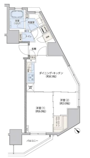 レジディア文京小石川Ⅱ(旧クレヴィアリグゼ小石川) 11階 2DKの間取り