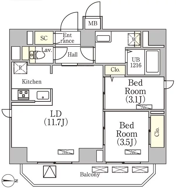 GRANSITE文京湯島 11階 2LDKの間取り