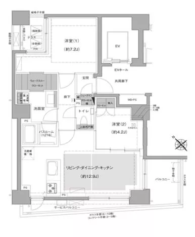 エルスタンザ文京白山 2階 2LDKの間取り