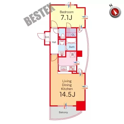 ミリアレジデンス御茶ノ水(旧アルモニー御茶ノ水) 14階 1LDKの間取り