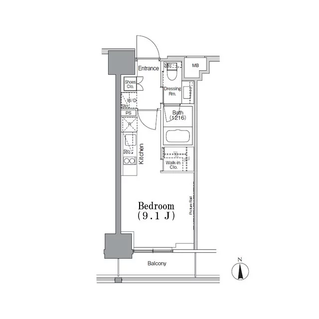 パークハビオ飯田橋 8階 1Rの間取り
