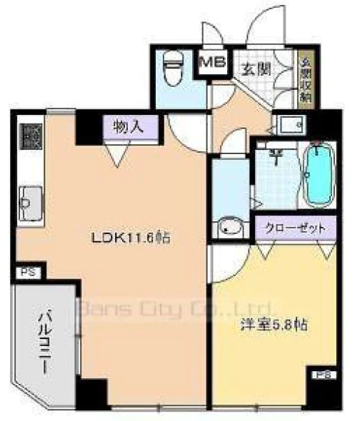 菱和パレス飯田橋 6階 1LDKの間取り