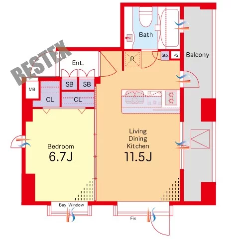 ステージグランデ文京大塚 7階 1LDKの間取り