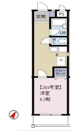 ベイ・アルファ上富士 2階 1Kの間取り
