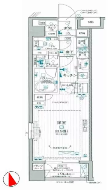 パレステージ文京江戸川橋 2階 1Kの間取り