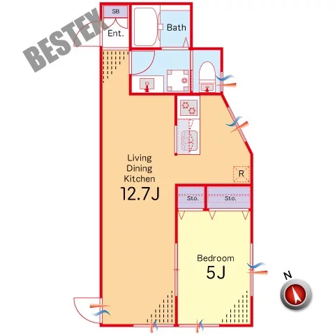 【築浅】チャルテ茗荷谷 2階 1LDKの間取り