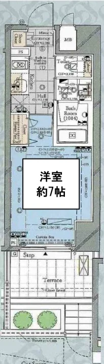 コンシェリア後楽園 1階 1Kの間取り
