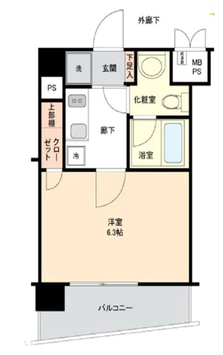 フロントシティ文京 10階 1Kの間取り
