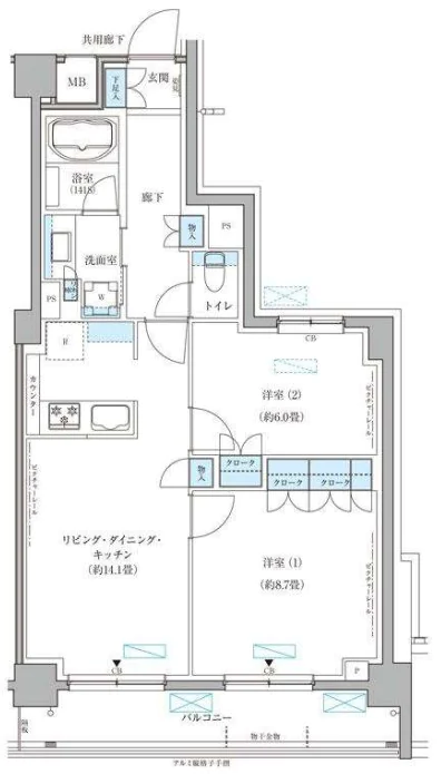 【新築】パークアクシス文京本郷 5階 2LDKの間取り