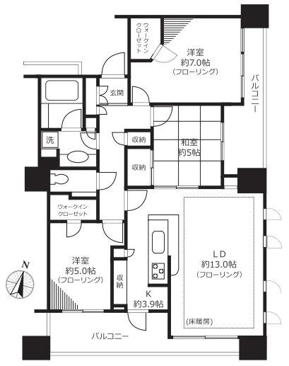 THE TOWER KOISHIKAWA (ザ・タワー小石川) 9階 3LDKの間取り