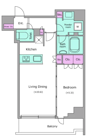 レジディア文京本郷Ⅲ 10階 1LDKの間取り