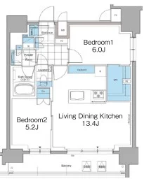 ルフォンプログレ本郷三丁目 13階 2LDKの間取り