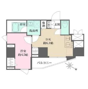 WHARF文京茗荷谷 3階 1DKの間取り