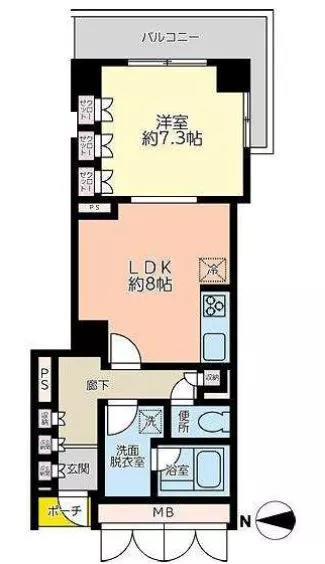 アトラスタワー小石川 2階 1LDKの間取り