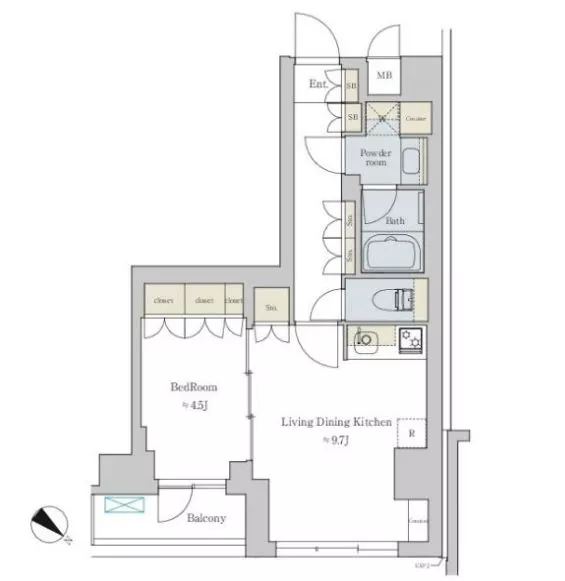 Brillia ist 文京六義園 3階 1LDKの間取り
