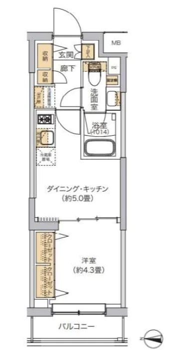 リビオメゾン湯島 3階 1DKの間取り