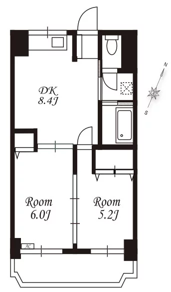 プレシアス本郷 3階 2DKの間取り