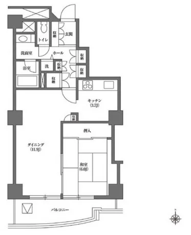 文京グリーンコートビュータワー本駒込 20階 1LDKの間取り