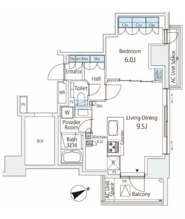 【築浅】シャリエ御茶ノ水 3階 1LDKの間取り