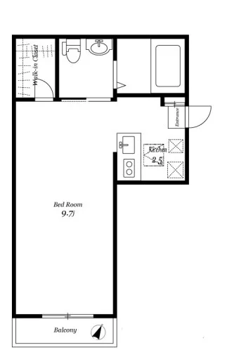 エミリナ音羽 2階 1Kの間取り