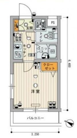 スカイコート文京大塚 3階 1Kの間取り