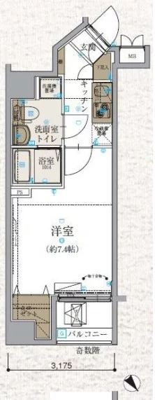 リヴシティ文京春日 4階 1Kの間取り