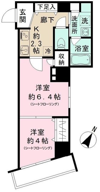 【新築】ブルーバード白山 3階 2Kの間取り