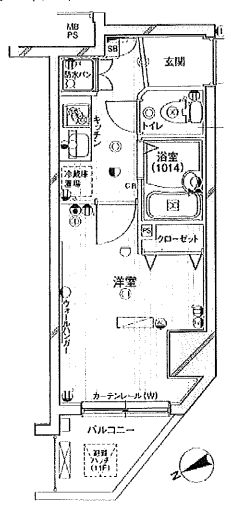 パークウェル千駄木駅前 7階 1Kの間取り