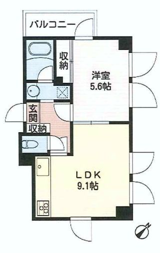 フォレスト弥生 2階 1LDKの間取り