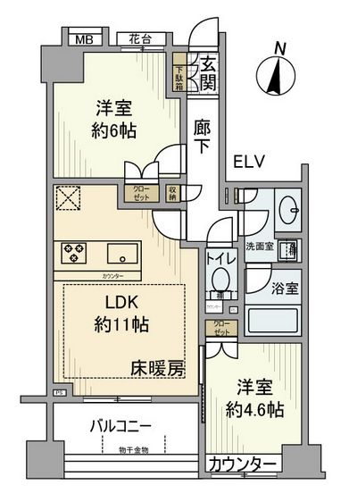 【駅近】ブランズ文京東大前 3階 2LDKの間取り