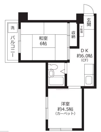 リレント白山 2階 2DKの間取り