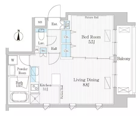 UPPER FIELD WOOD 3階 1LDKの間取り