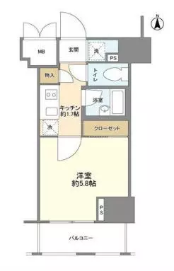 文京春日プラッツ 5階 1Kの間取り