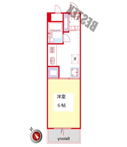 梨苑マンション 3階 1Kの間取り