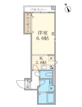 ベルレージュ小石川 2階 1Kの間取り