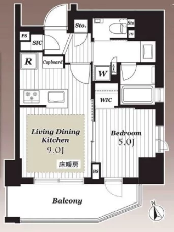 オープンレジデンシア御茶ノ水 12階 1LDKの間取り