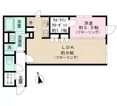 THE RESIDENCE HONKOMAGOME 3階 1LDKの間取り