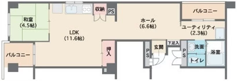 びらしんび 4階 1LDKの間取り