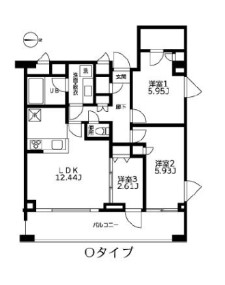 カーザビアンカ 12階 3LDKの間取り