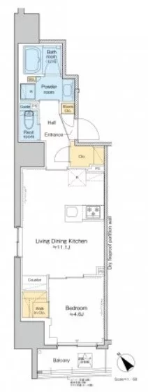 プラウドフラット文京千駄木 9階 1LDKの間取り