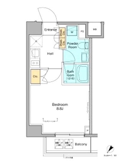 プラウドフラット根津谷中 2階 1Kの間取り