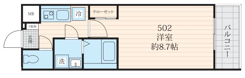 【新築】Fossette千駄木 5階 1Kの間取り