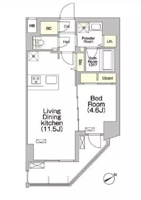 【築浅】GRACIA PLACE HONKOMAGOME(グラシアプレイス本駒込) 13階 1LDKの間取り