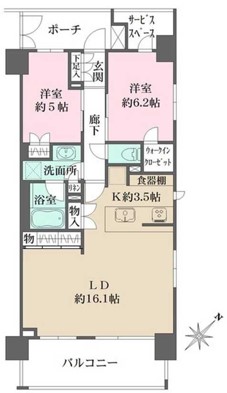 小石川アインス 2階 2LDKの間取り