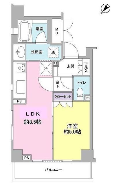 サンピエス根津 2階 1LDKの間取り