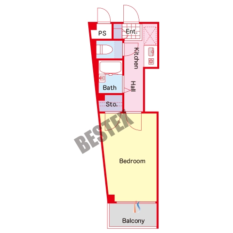 ホワイトヒルズ 2階 1Kの間取り
