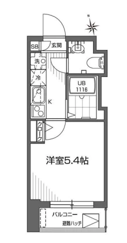 グランアセット早稲田 11階 1Kの間取り