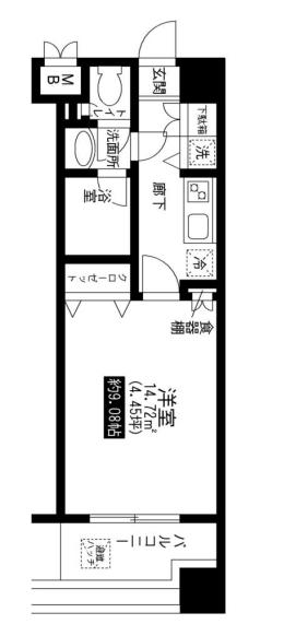 レジディア上野池之端 2階 1Kの間取り