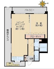 モナークマンション後楽園 5階 1LDKの間取り