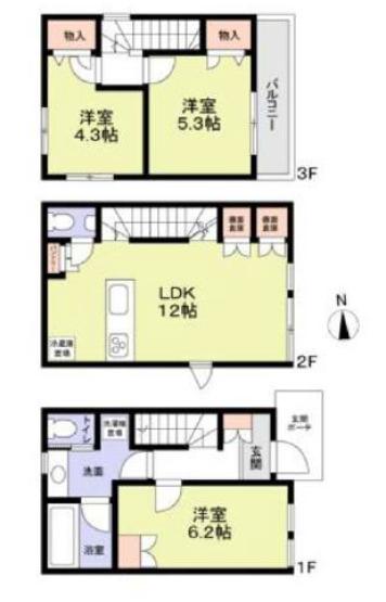 【新築】文京区本郷5丁目戸建 1階 3LDKの間取り